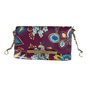 Womens Floral Clutch Purple Multicolor Floral Chain attachments Fr Strap pockets